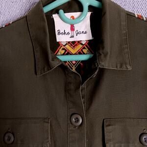 Boho Jane Vintage Shacket S Oversized Military Southwest Embroidered Twill Boho